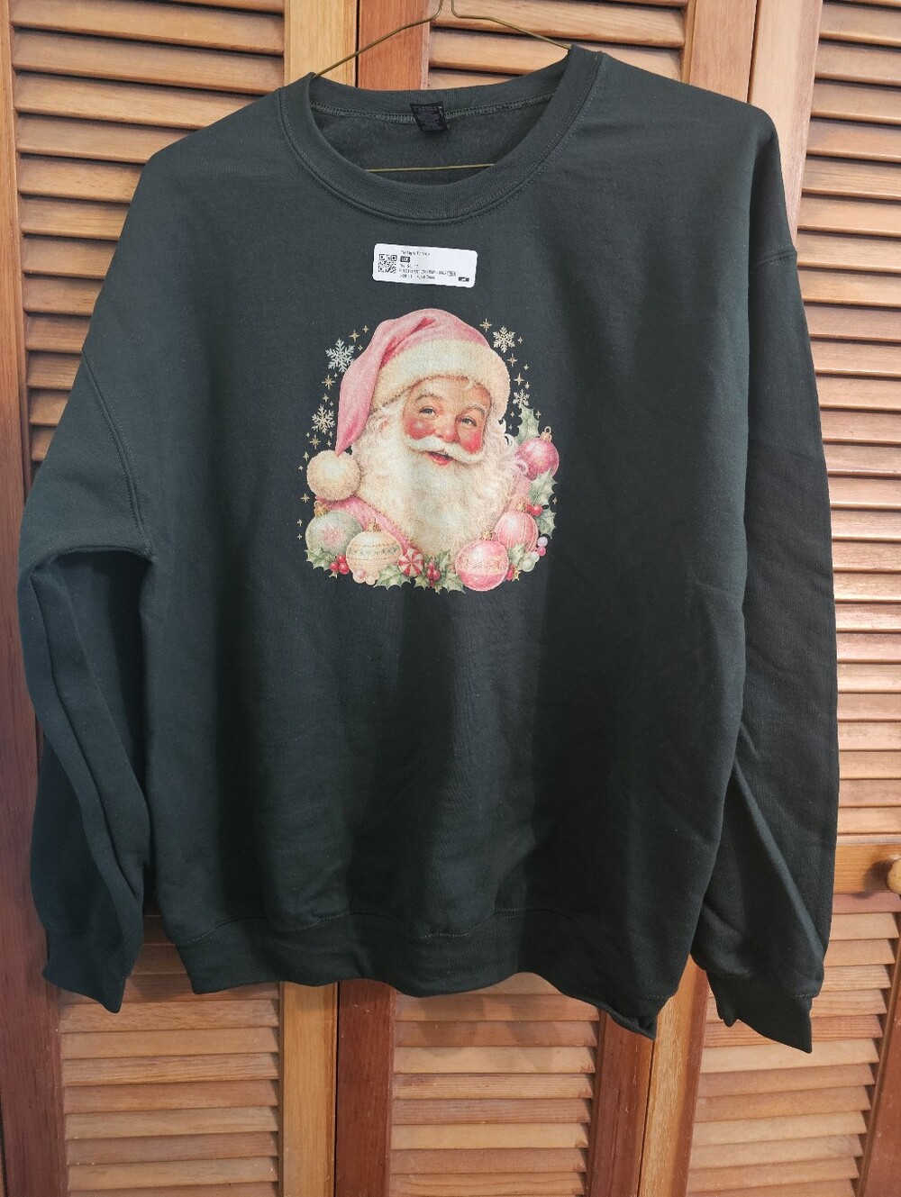 Vintage Pink Hat Santa Christmas Sweatshirt Forest Green New Large